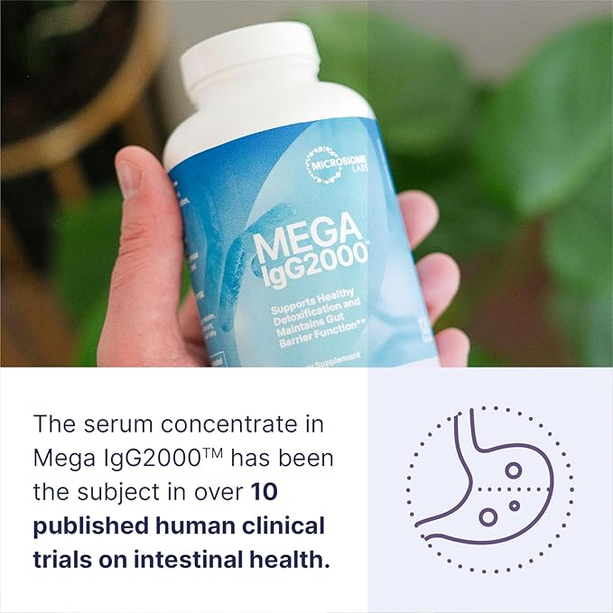 Microbiome Labs Mega IgG2000 Gut Health Powder for Women Men &amp Kids 2+ - IgG Immunoglobulin Supplement for Digestive Health Support - Dairy-Free Bovine Colostrum Supplement Alternative (2.1 Ounce