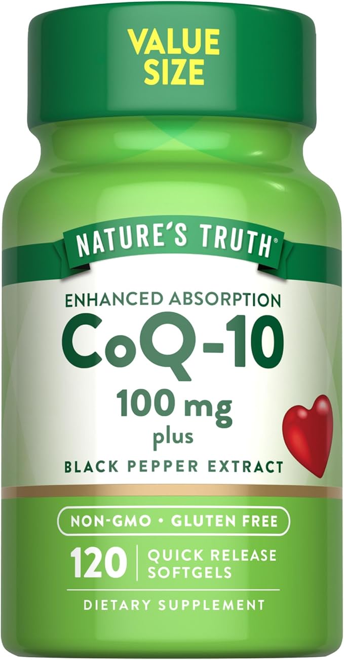 Nature's Truth CoQ10 100mg | 120 Softgels | High Absorption | Non-GMO &amp Gluten Free Coenzyme Supplement | with Black Pepper Extract