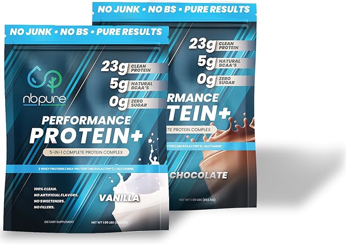 nbpure Performance Protein+: Natural Protein Blend- 23g Whey Isolate &amp Concentrate + Milk Protein Isolate– Clean Healthy Protein Powder – Nothing Artificial Chocolate
