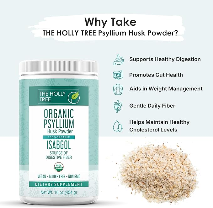 Organic Psyllium Husk Powder 16 oz &amp Whole Husk 8 oz Combo - Vegan Fiber Supplement - Digestive &amp Gut Health Support - Gluten-Free USDA Organic - Natural Cleanse &amp Detox Bundle