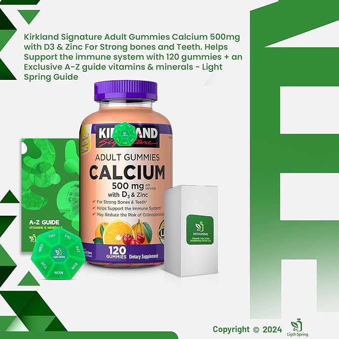 Calcium Gummies 500 mg with D3 &amp Zinc 120 Gummies with Exclusive Better Ligth&ampSpring Guide