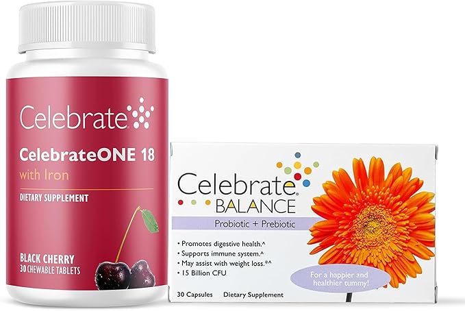 Celebrate Vitamins CelebrateONE Bariatric Multivitamin 18mg Iron &amp Balance Probiotic + Prebiotic Capsules Bundle – Supports Digestive Health Iron Levels &amp Maximum Nutrient Absorption for Bar