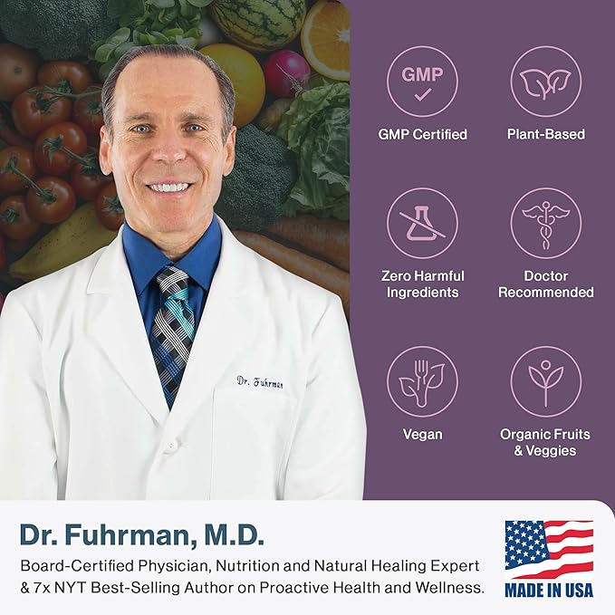Dr. Fuhrman 2 Month Supply Multivitamin for Women + D3 Vitamin for Immune Support | Vegan Formula Womens Multivitamin with B12 &amp Zinc | Whole Food multivitamin with 17 Fruits &amp Veggies | Non G