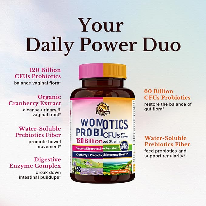 Vitalitown Probiotic Bundle (Pack of 2) | Women’s Probiotics 120 Billion (Item 1) &amp Probiotics 60 Billion (Item 2) | Shelf Stable | Digestive &amp Women’s Health | 30 Servings Each