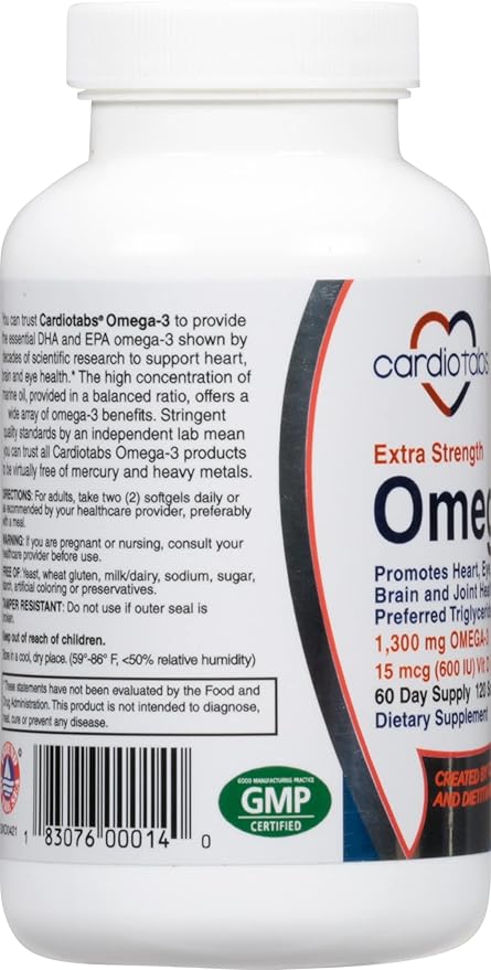 Omega-3 Extra Strength + Vitamin D3 Triglyceride Form 1300 mg Omega-3 600 DHA / 600 EPA with 600 IU Vitamin D3