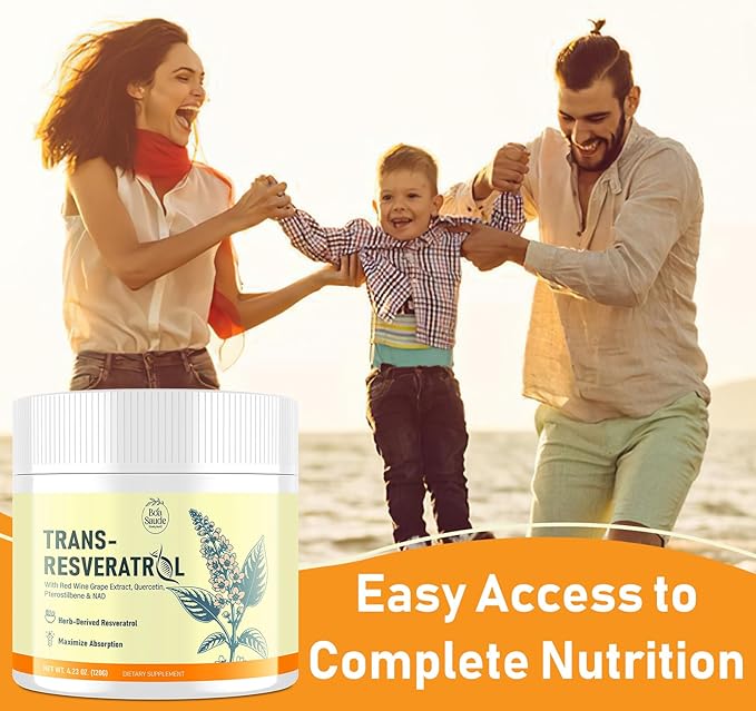 Trans-Resveratrol Powder Supplement with Red Wine Extract Quercetin Pterostilbene &amp NAD 4.23 OZ 30-Day Supply