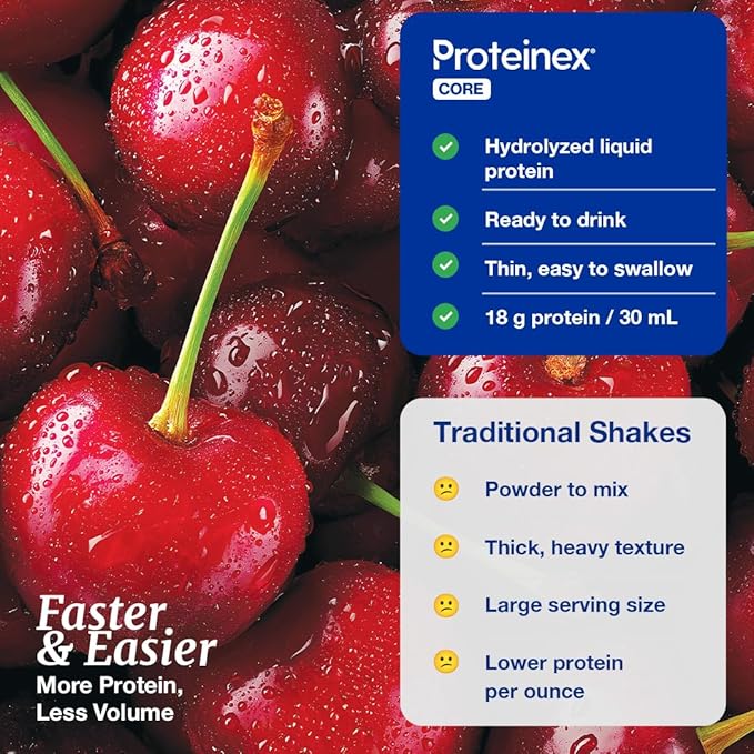 Proteinex Medical Grade Liquid Hydrolized Collagen Protein - Women and Men for Healthy Skin Hair and Nails Zero Sugars &amp Ready to Drink Protein Drink (16 Fl Oz Cherry)