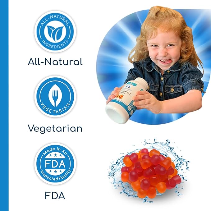 Vitamin D3 Gummies 2-Pack 60 Count Each 2000iu per Serving Supports Immune System and Bone Health for Kids &amp Adults Peach Mango Strawberry Flavors