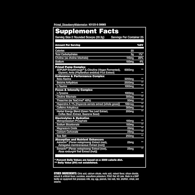 Animal Primal Muscle Hydration + Preworkout Powder – Contains Beta Alanine 3DPump Caffeine &amp Electrolytes – Improves Energy Focus Endurance &amp Absorption – Strawberry Watermelon Flavor 17.