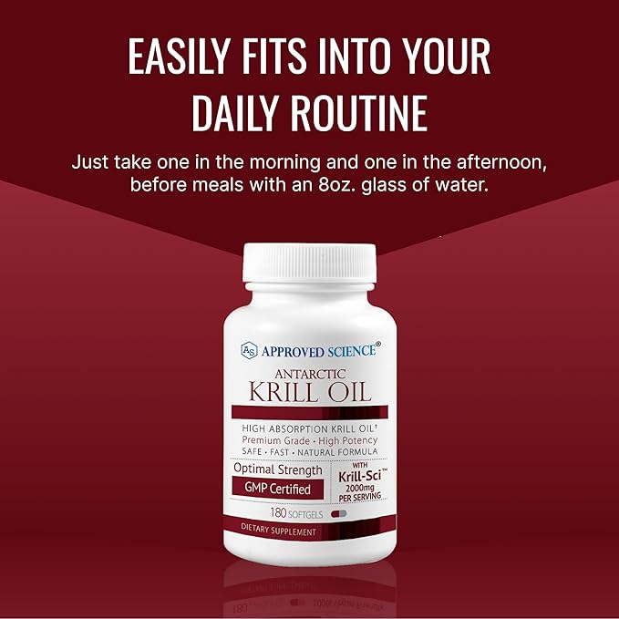 Approved Science Krill Oil - 2000mg Antarctic Krill Oil 650mcg Astaxanthin - 260mg EPA 160mg DHA - 180 Softgels