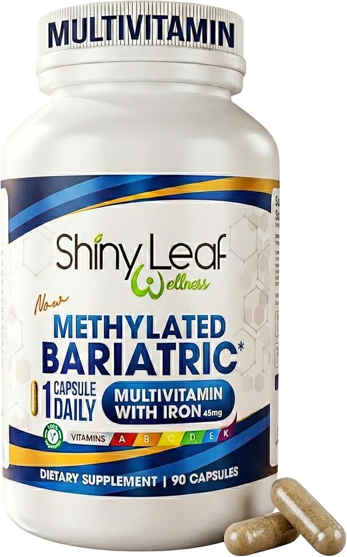 Shiny Leaf Methylated Bariatric Multivitamin with Iron 45mg – Once Daily Capsule Made in USA ASMBS Compliant Bariatric Vitamins for Gastric Bypass &amp Gastric Sleeve for Men &amp Women – (90 Cou