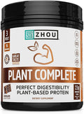 Zhou Plant Complete Vegan Protein Powder - Plant Based Protein Powder for Women &amp Men Non Dairy Rice &amp Pea Blend for Smoothies &amp Shakes 21g Protein Per Serving - Chocolate 17.7oz (16 Se