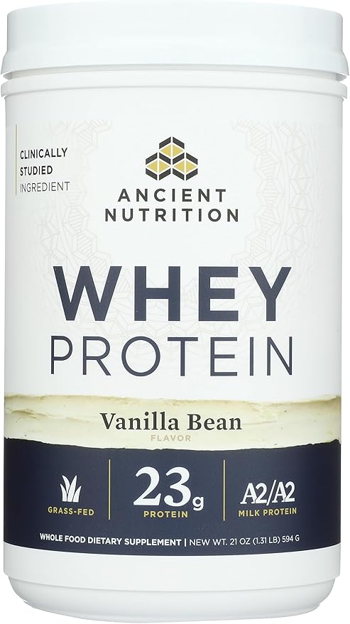 Ancient Nutrition Grass Fed Whey Protein Vanilla Bean 23g Protein 20 Servings Hydrolyzed Collagen Peptides Organic Regenerative A2/A2 Milk Protein