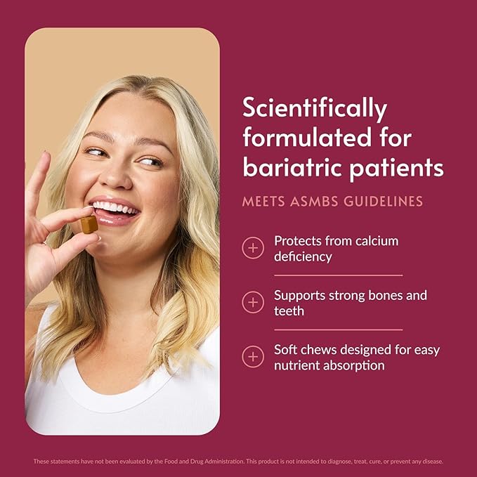 Bariatric Advantage Calcium Citrate Chewy Bites 500 mg - Highly Absorbable &amp Digestible - Vitamin D3 - Easily Chewable Calcium Supplement - Assorted Sweet Flavor - 90 Count