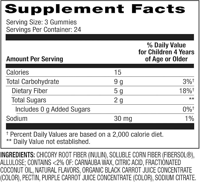 Fiber Gummies Kids Kids Gummies with Inulin &amp Soluble Blend No Added Sugar Mixed Berry Flavor 72 Count