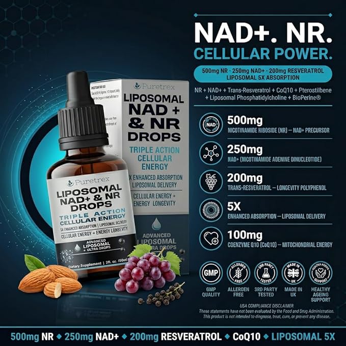 Liposomal NAD+ &amp NR Drops Liquid Liposomal Delivery Advanced Ultra Drops 60mL (2 fl oz)