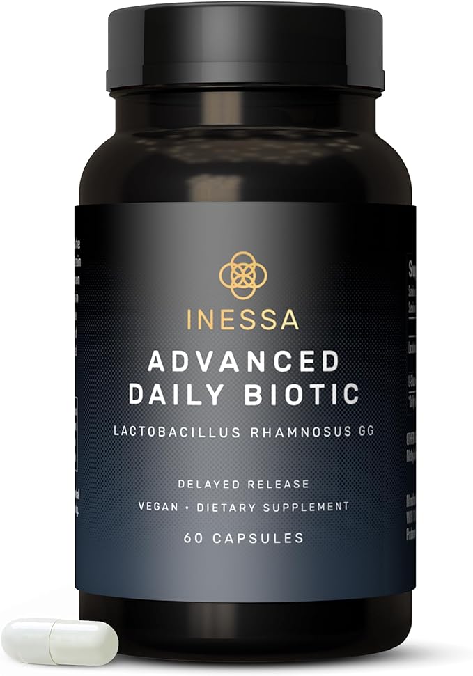 Inessa Daily Biotic - Probiotics for Women Digestive Health with Delayed Release Technology - Advanced Probiotic with 10 Billion CFU - Lactobacillus Rhamnosus Strain 60 Vegan Capsules for Men &amp Wo