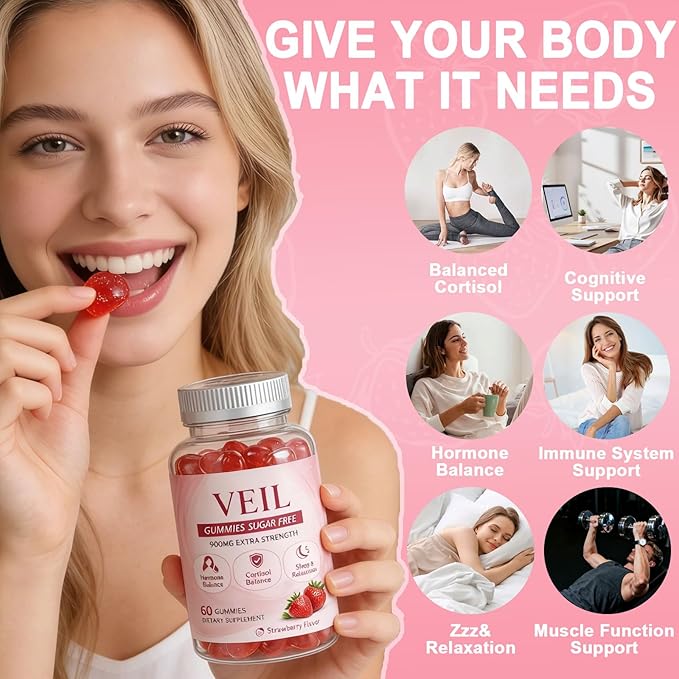 Veil Cortisol Gummies for Women - Cortisol Supplements Gummies - Strawberry Flavor - 60count(1pc)