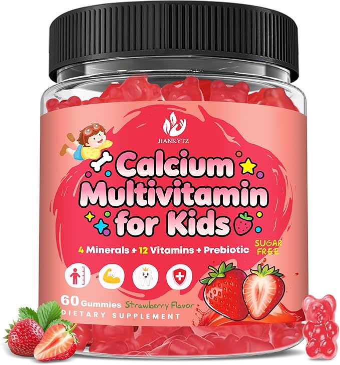 Sugar Free Calcium Multivitamin Gummies for Kids with Methyl B12 &amp Methylfolate Calcium Vitamins C D A B1 B2 B6 Biotin Magnesium Zinc with Nutritional Immune Bone Support 60 Ct