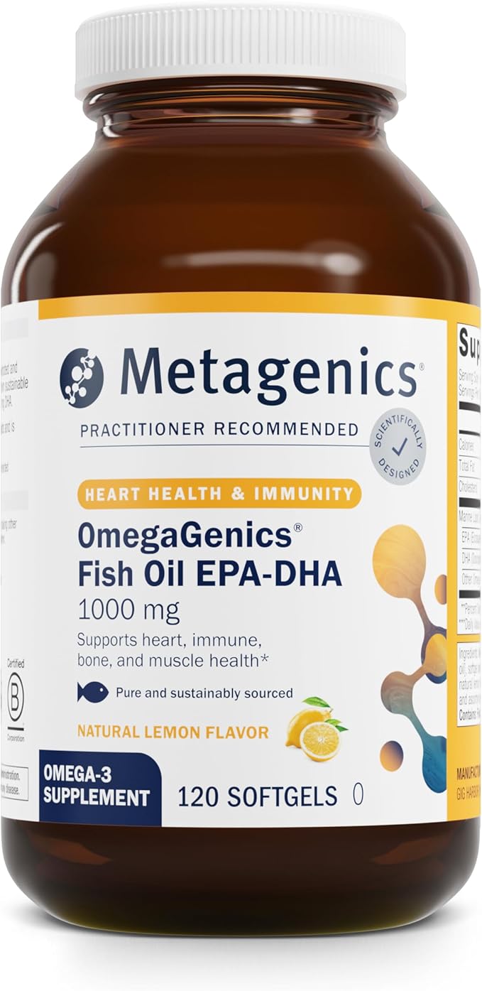 Metagenics OmegaGenics EPA-DHA 1000 mg - High Potency Omega-3 Fish Oil Supplement for Heart Brain &amp Joint Health* - Sustainably Sourced - 120 Softgels