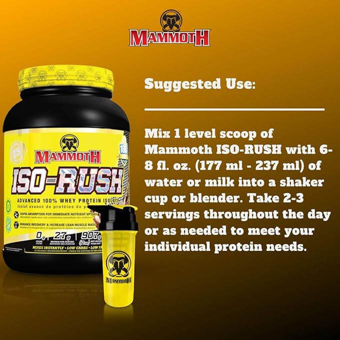Mammoth Iso-Rush Premium Whey Protein Isolate Fast-Digesting Hormone Free Cross Flow Micro-Filtered (CFM) Sugar Free Bioactive Lactose Free Gluten Free 5 LB (Vanilla Ice Cream)