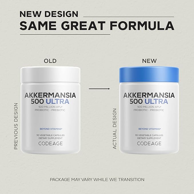 Codeage Akkermansia Muciniphila Probiotic Ultra - High-Potency 500M AFUs Akkermansia Probiotic Supplement - Enhanced Daily Probiotic &amp Prebiotic Chicory Inulin - 3-Month Supply - 90 Capsules