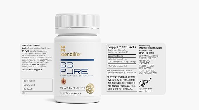 Xtendlife GG Pure for Statin Users CoQ10 Support Bone Muscle and Heart Health - 150mg Geranylgeraniol from Annatto Seeds - 30 Day Supply