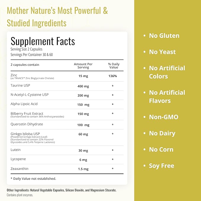 Eye Max Vision Supplement – Supports Macular Health Retina Clarity &amp Blue Light Protection – Lutein Zeaxanthin Lycopene &amp Zinc – Antioxidant Eye Vitamin Formula – 60 Capsules