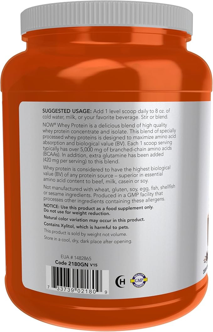 NOW Foods Sports Nutrition Whey Protein 24 G With BCAAs Creamy Chocolate Powder 2-Pound