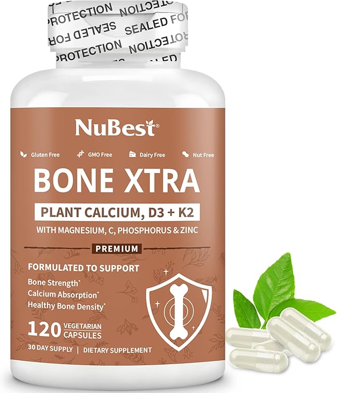 Bone Xtra - Vegan Bone Strength Formula for Stronger Bones Plant-based Calcium from Marine Algae Vitamins D3 Vitamin K2 Magnesium Phosphorus &amp More for Teens Adults - 3 Months Supply | 3 Pac