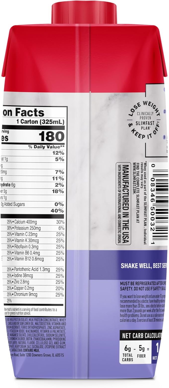 SlimFast Protein Shake Strawberry- 20g Protein Meal Replacement Shake Ready to Drink High Protein with Low Carb and Low Sugar 24 Vitamins and Minerals 12 Count (Pack of 1) (Packaging May Vary)