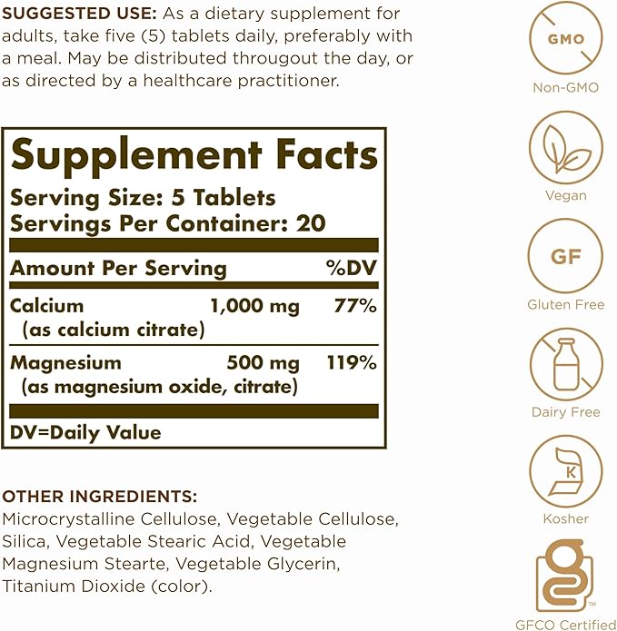 Solgar Calcium Magnesium Citrate - 100 Tablets Pack of 3 - Non-GMO Vegan Gluten Free Kosher - 60 Total Servings