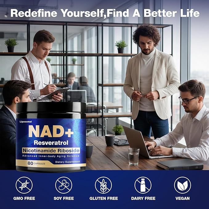 NAD Supplement - NAD Nicotinamide Riboside Resveratrol 900mg Liposomal NAD Supplements for Women and Men Supports Cellular Energy Anti-Aging Brain &amp Muscle