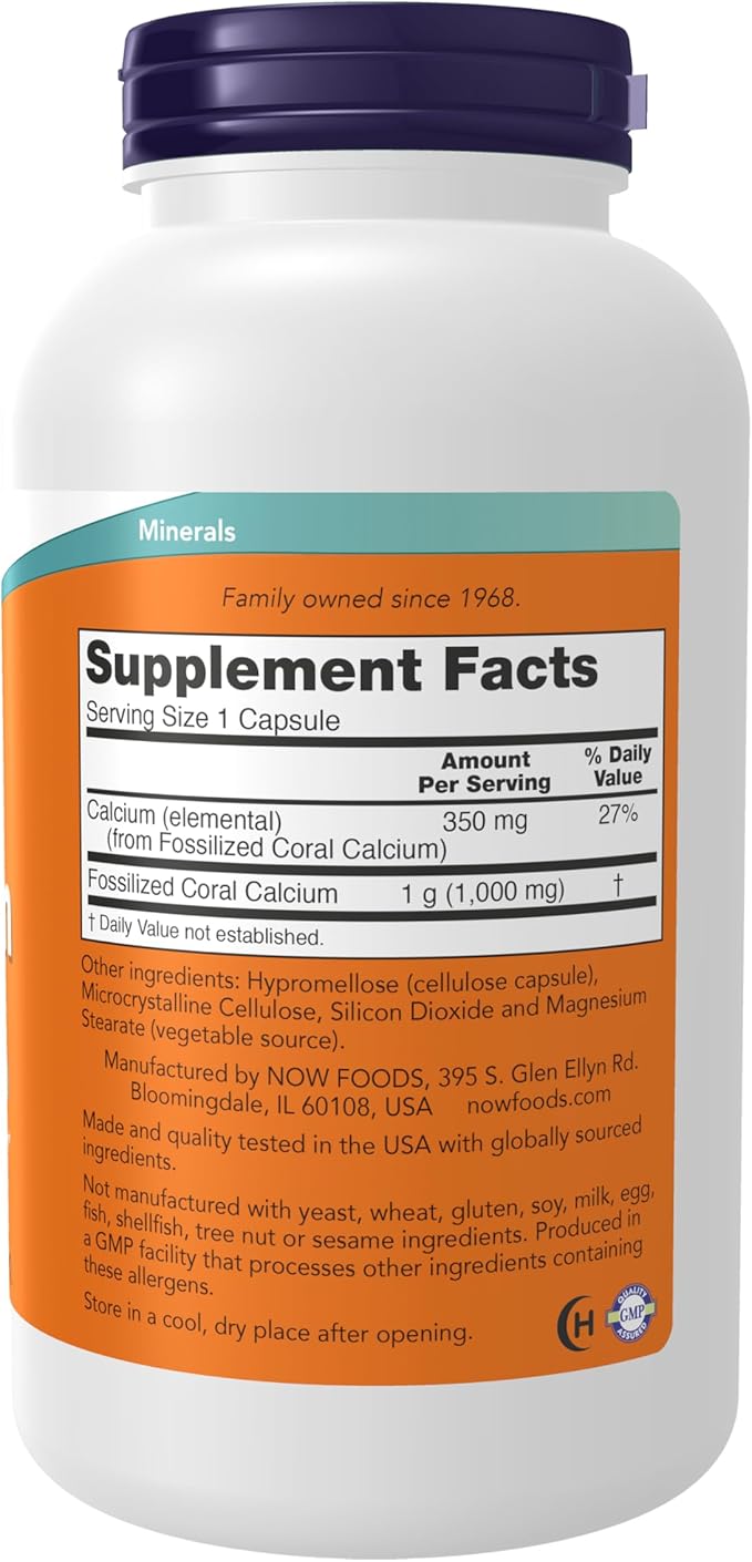 NOW Foods Supplements Coral Calcium 1000 mg Bone Health* Healthy pH Balance* 250 Veg Capsules