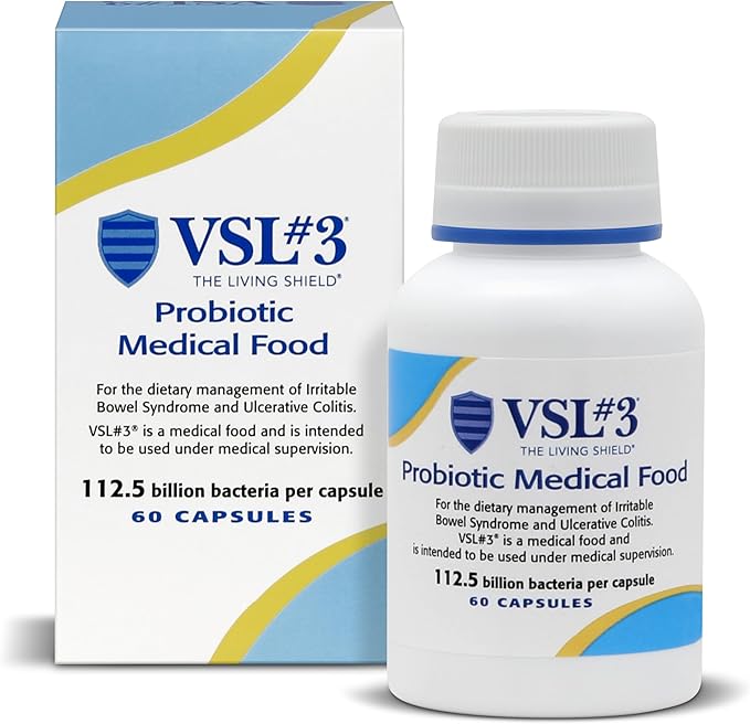 VSL#3® Probiotics for Digestive Health IBS &amp UC Symptoms - 112.5B CFUs High-Potency Multi-Strain Live Refrigerated Probiotic Medical Food for Gut Health Support in Men &amp Women 60 Capsul