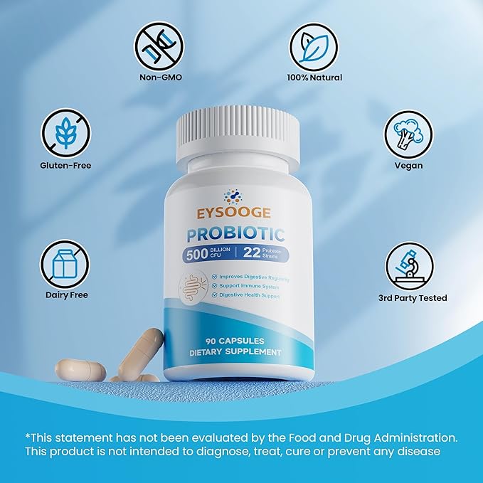 Probiotics for Women and Men 500 Billion CFU 22 Strains + Organic Prebiotics Daily Probiotics for Digestive Immune &amp Gut Health - 90 Capsules