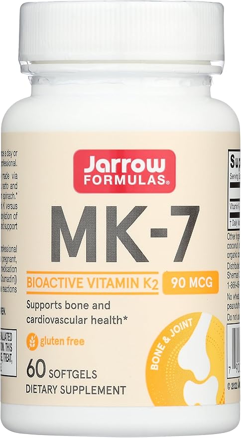 Jarrow Formulas MK-7 90 mcg - Bioactive Form of Vitamin K2-60 Servings (Softgels) - for Bone &amp Cardiovascular Health - Vitamin K2 MK-7 Dietary Supplement - K2 Vitamin Supplement MK-7 - Gluten Free