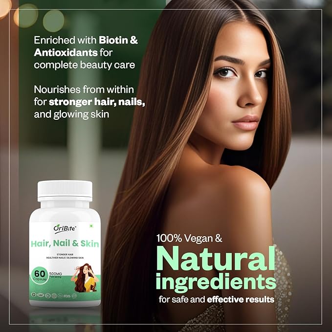 Hair Nail &amp Skin Supplement | Biotin Grape Seed Extract &amp Amla | Stronger Hair Healthier Nails &amp Glowing Skin | 500mg 60 Veg Capsules | Non-GMO Gluten Free