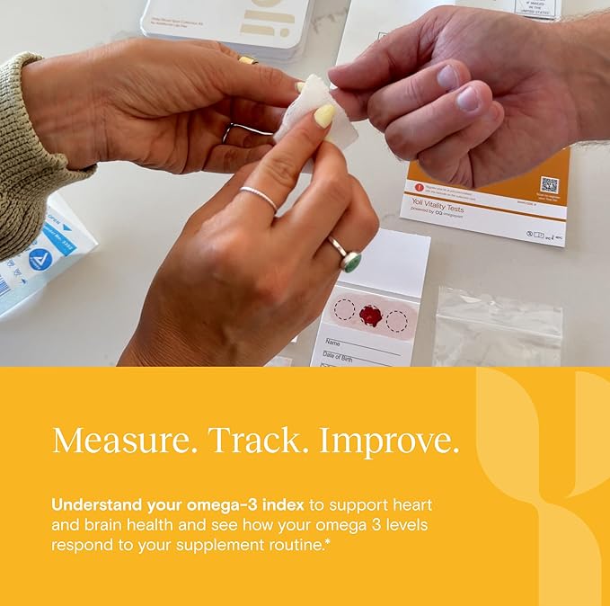 Yoli Vitality Test Kit an Omega-3 Index Blood Test Kit - at-Home Collection Testing Package for Measuring Omega-3 Levels and Wellness Tracking - CLIA-Certified Lab Results