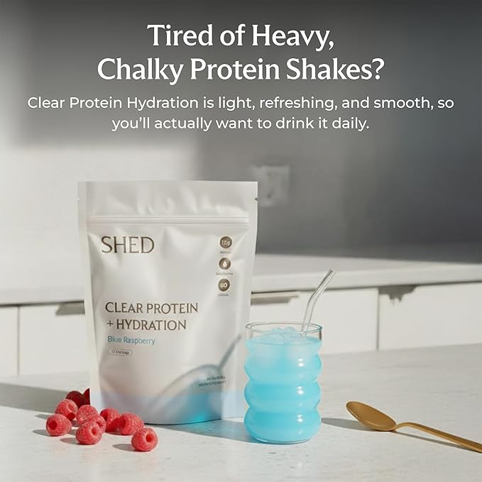 Clear Protein Powder with Electrolytes by Shed 15g Whey Protein Isolate Low Calorie and Lactose Free Light and Clean Hydration Drink Bloat-Free Post Workout Supplement Variety Pack (15 Servings)