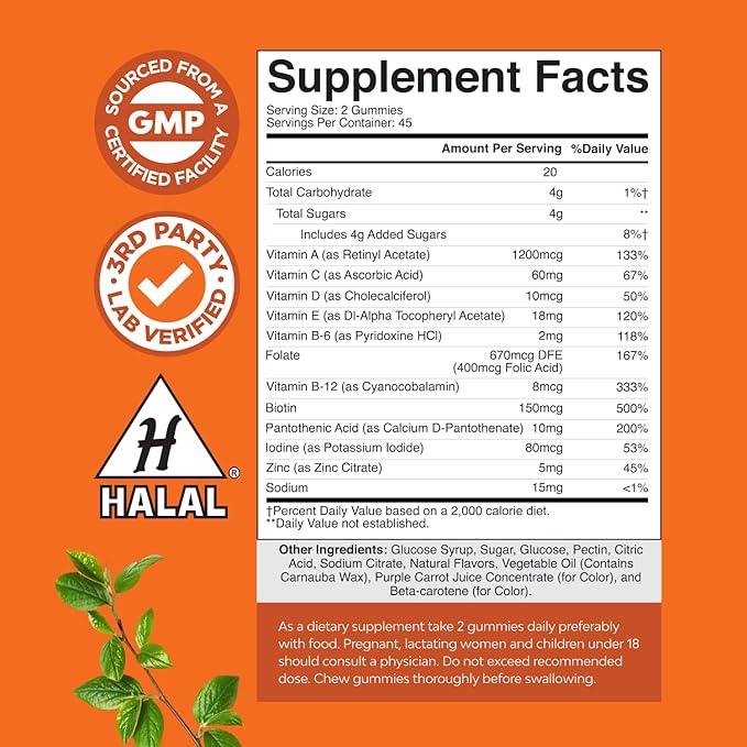 Bundle of Multivitamin Gummies for Adults - Halal Multivitamin Gummy with B12 Biotin and Vitamin D3 Gummies for Daily Wellness - Delicious D Adults with 2000IU per Serving Bone Muscle &amp Immune Sup