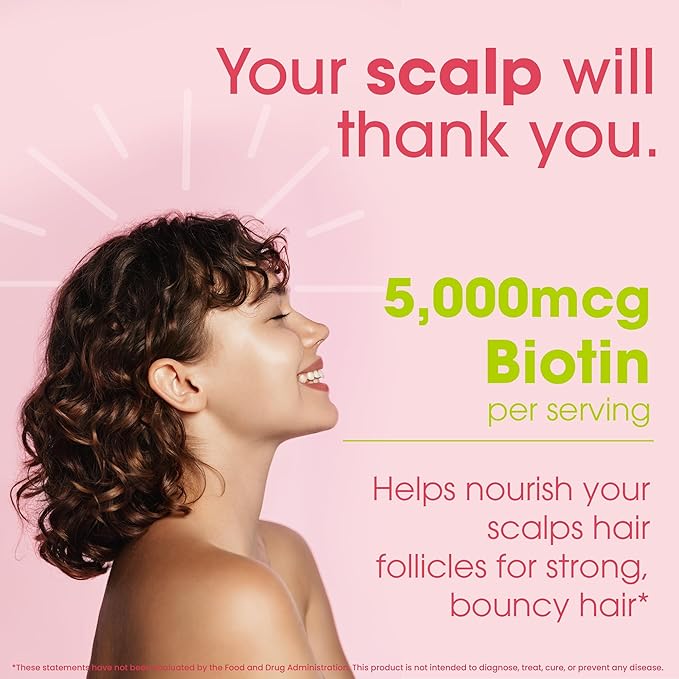 Hair Growth Gummies with Biotin 5000mcg + Vitamins C E &amp Zinc - Helps Prevent Hair Thinning &amp Loss - Stronger Hair Skin &amp Nails - Vegan Non-GMO - 60 Strawberry Gummies for Women &amp M
