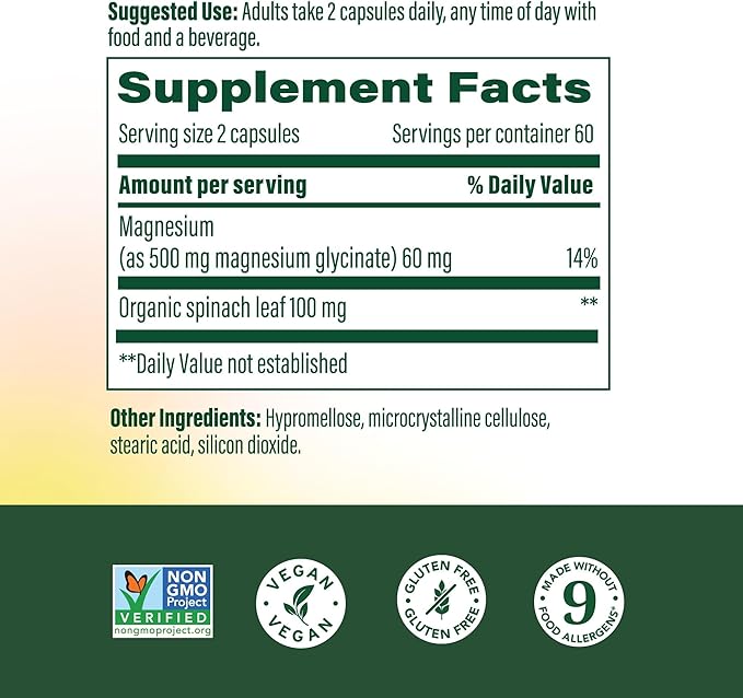 MegaFood Magnesium Glycinate 500mg - Chelated Magnesium Supplement - 60mg Elemental Magnesium - Gentle on the Stomach - Supports Normal Sleep Cycle &amp Healthy Stress Response - 120 Capsules 60 Serv