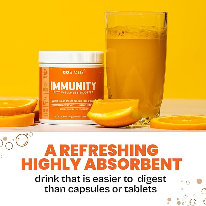 GOBIOTIX Vitamin C - Immune Defense Support Supplement - Immunity Powder Wellness Booster - Vegan Superfood - Elderberry Turmeric B12 Vitamin Supplement Non-GMO and Sugar Free (Orange)