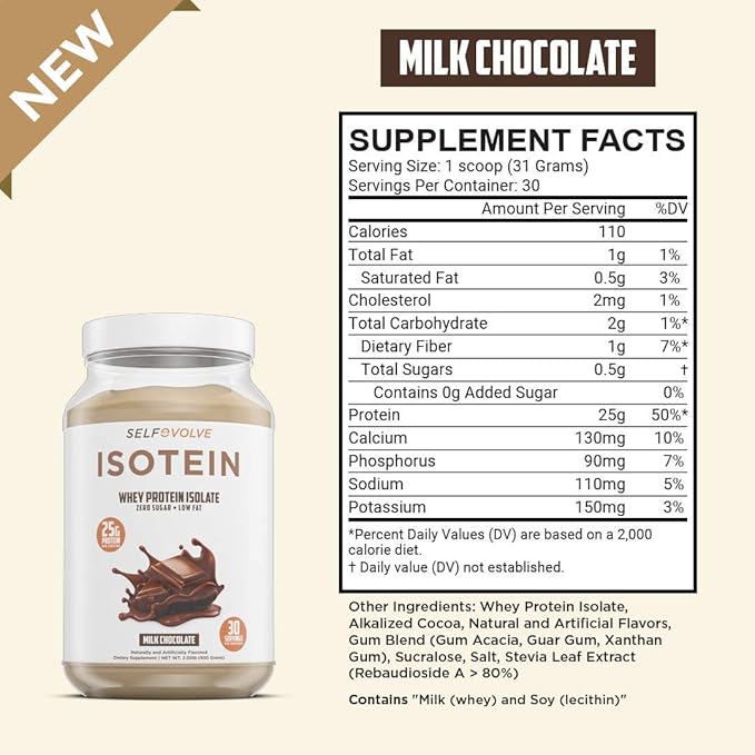 Isotein Isolate Protein Powder - Post Workout Recovery Protein Powder - 25g Whey Isolate Protein 0g Added Sugar 1g Fat (Milk Chocolate 2lbs)