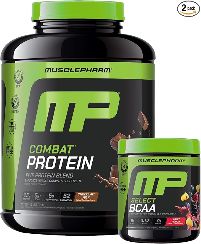 Muscle Pharm Combat 4lb Chocolate Protein and MusclePharm Fruit Punch BCAA's
