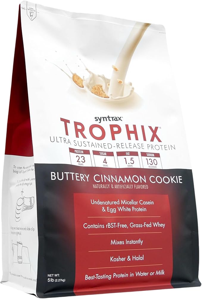 Syntrax Nutrition Trophix Ultra Sustained-Release Protein Powder Blend Real Cookie Pieces Buttery Cinnamon Cookie 5 lbs