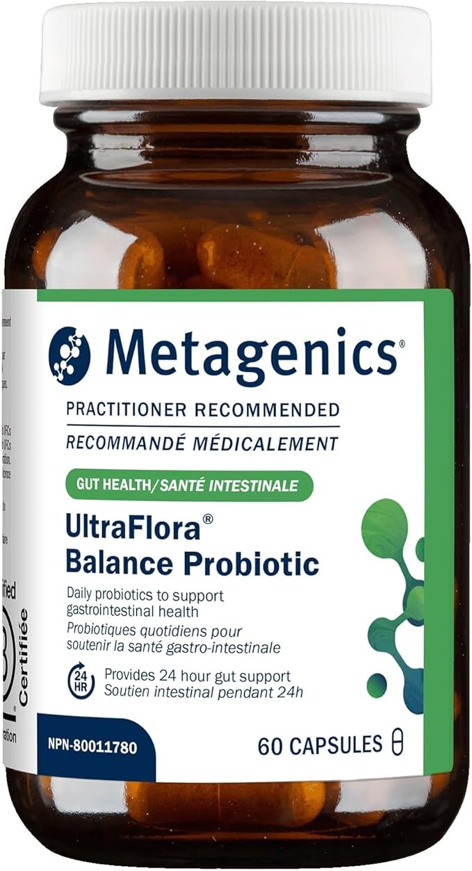 Metagenics UltraFlora Balance Probiotic - Shelf-Stable Daily Gut Health Supplement for Digestive &amp Immune Support* - Non-GMO &amp Gluten-Free - 60 Capsules