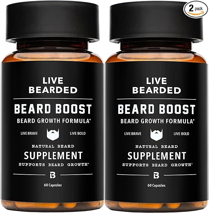 Live Bearded Beard Boost - Beard Growth Vitamins for Men with Biotin Collagen Silica Fo-Ti Root - Facial Hair Growth for Men Made in the USA | 60-Day Supply
