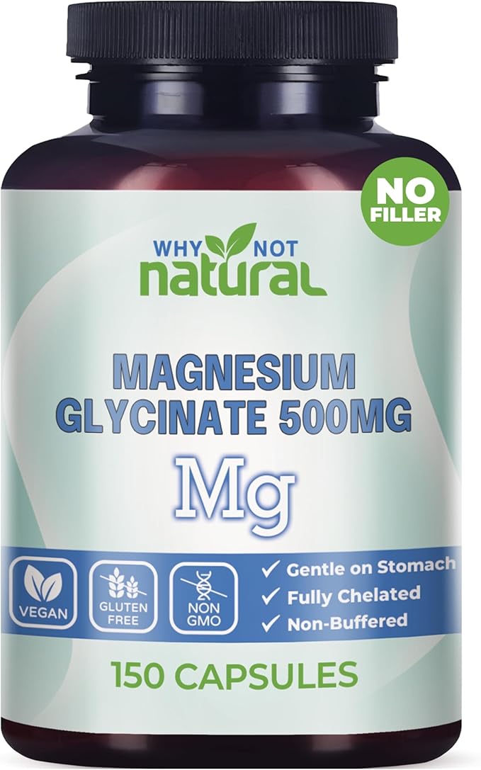 Why Not Natural Magnesium Glycinate 500 mg Capsules Supplement - Vegan No Filler - Supports Sleep and Relaxation